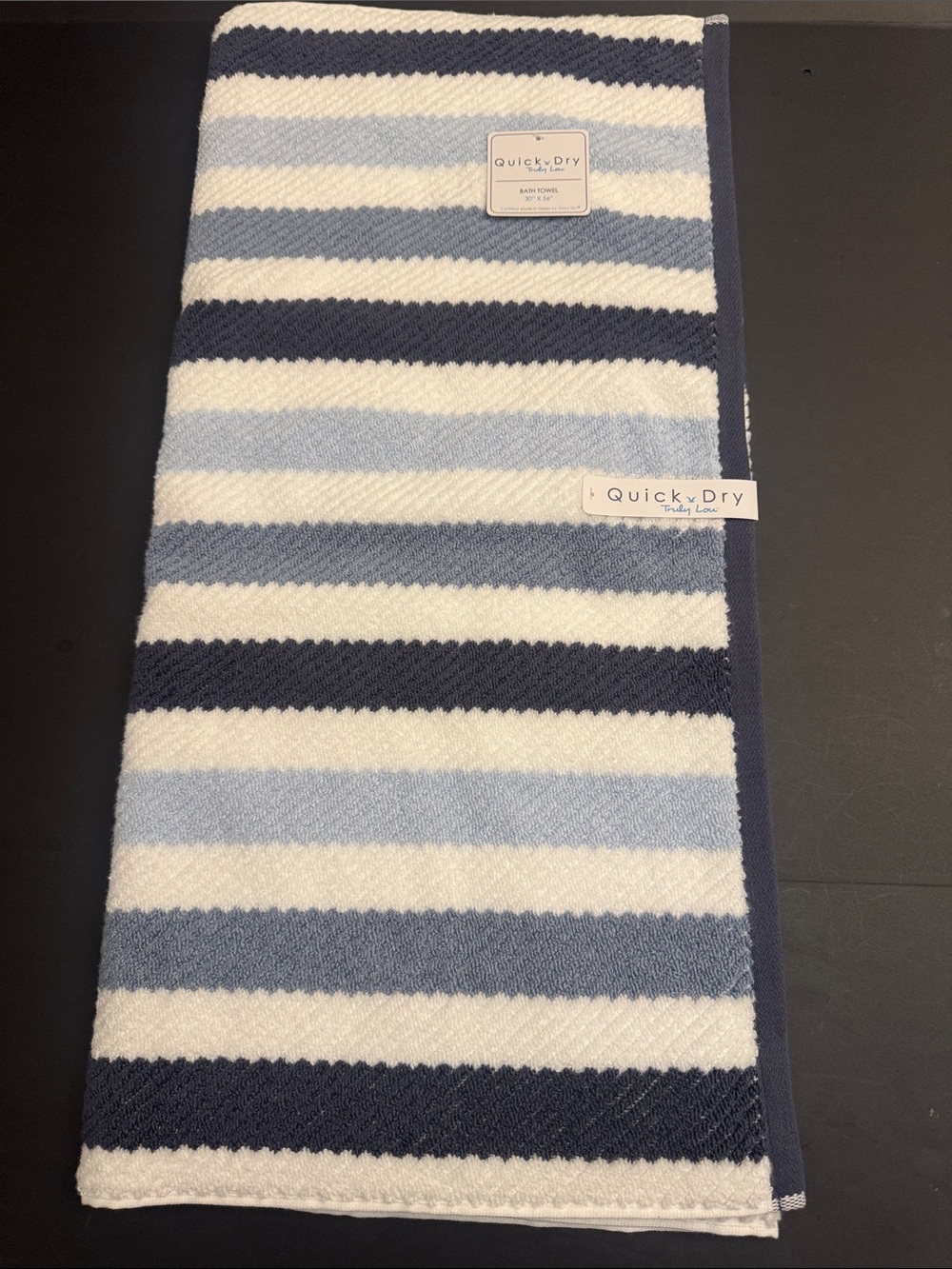2pc TRULY LOU Quick Dry 100% Cotton Stripe Bath Towel Set - Persian Blue - Picture 4 of 7